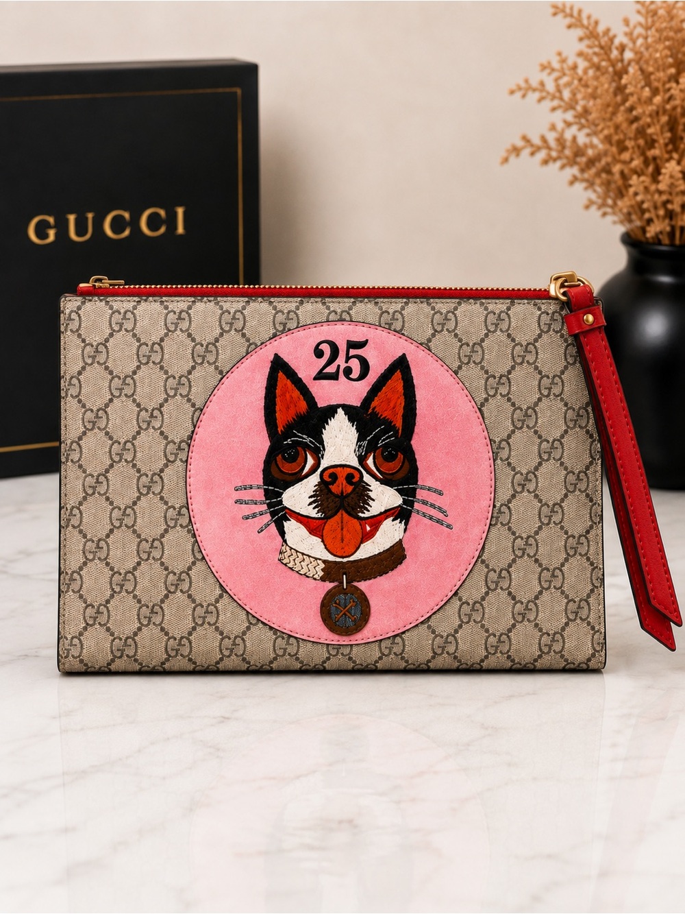 Gucci GG Supreme Clutch Limited Edition Year of the Dog - Boston Terrier Supreme